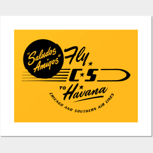 Vintage Travel Sticker Saludos Amigos Fly C-S to Havana Chicago & Southern Air lines Vintage Matchbook Retro Fifties Cuba Travel Posters and Art